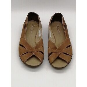 Skechers Shoes Loafer Womens Brown 6 Leather Open Toe Flat Heel Casual Comfort